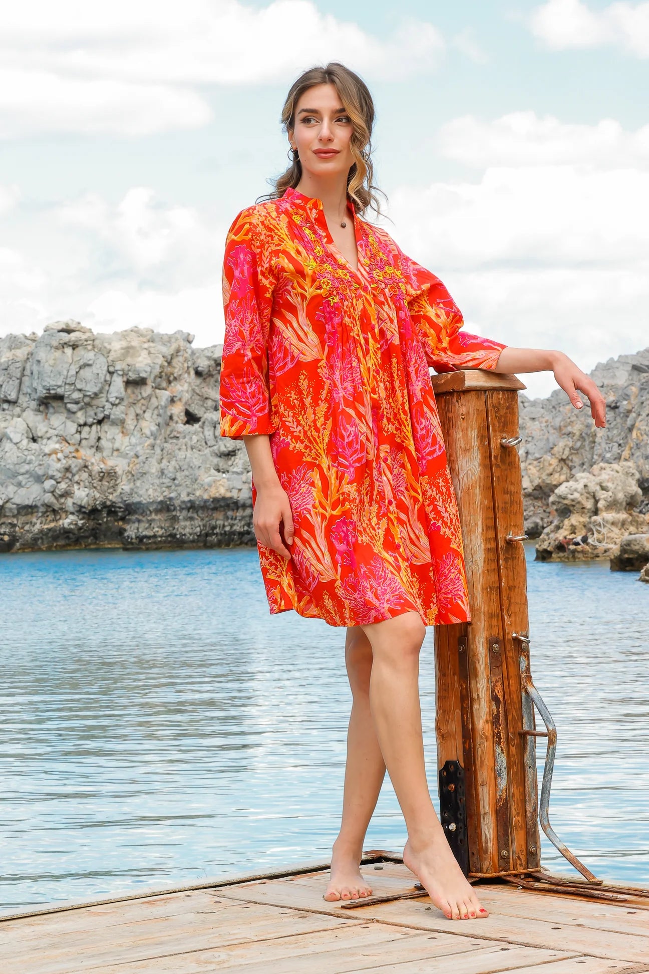Red Coral Shirt dress