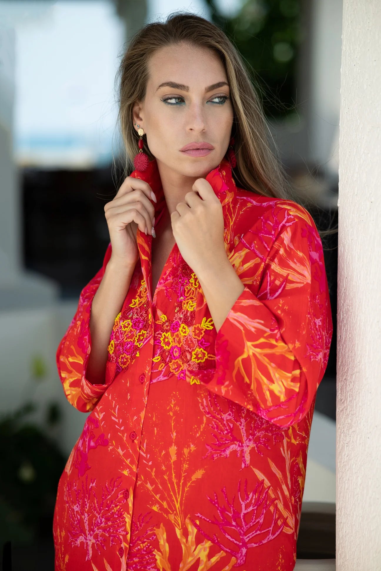 Red coral long shirt
