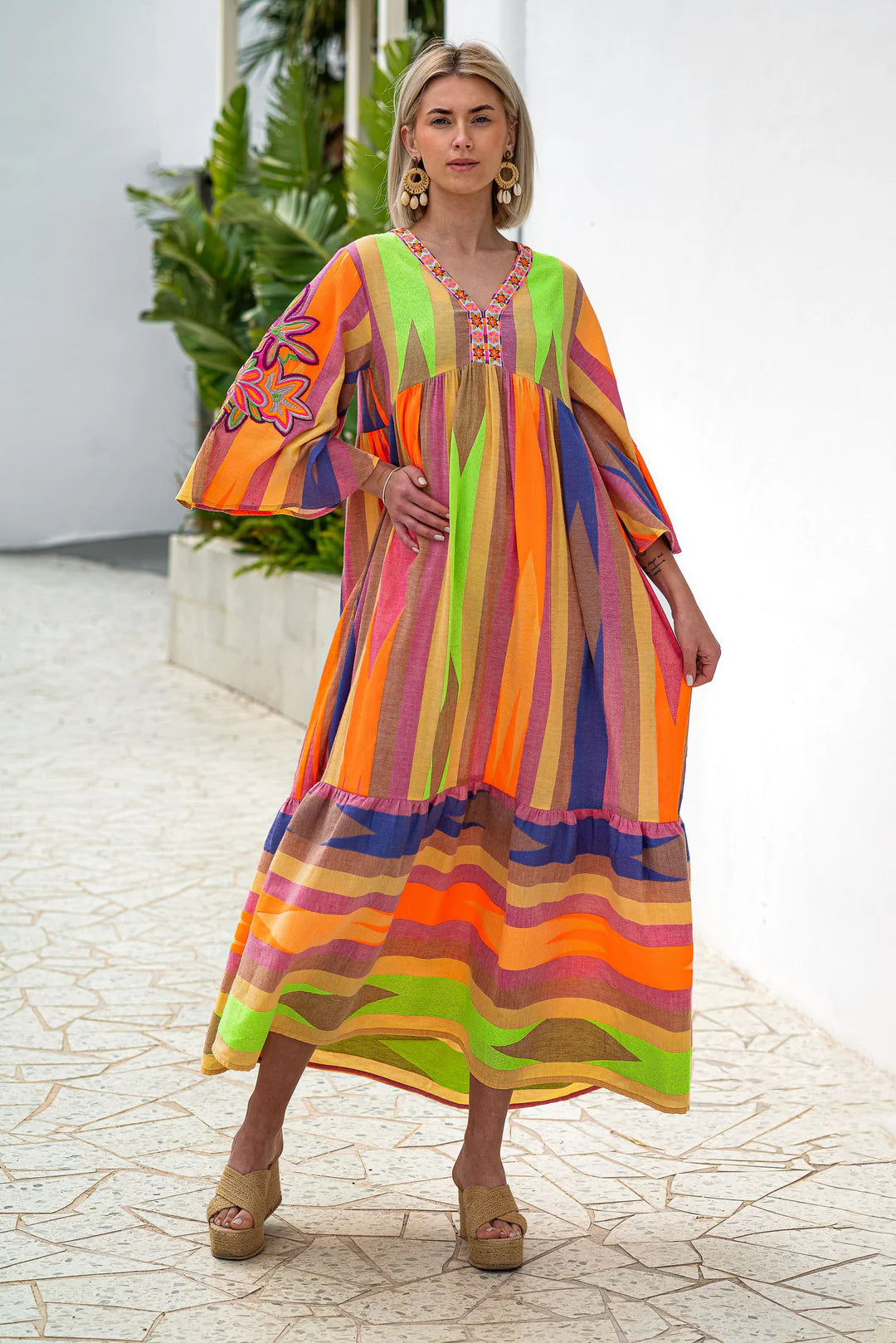 Multicolor hand embroidered long dress