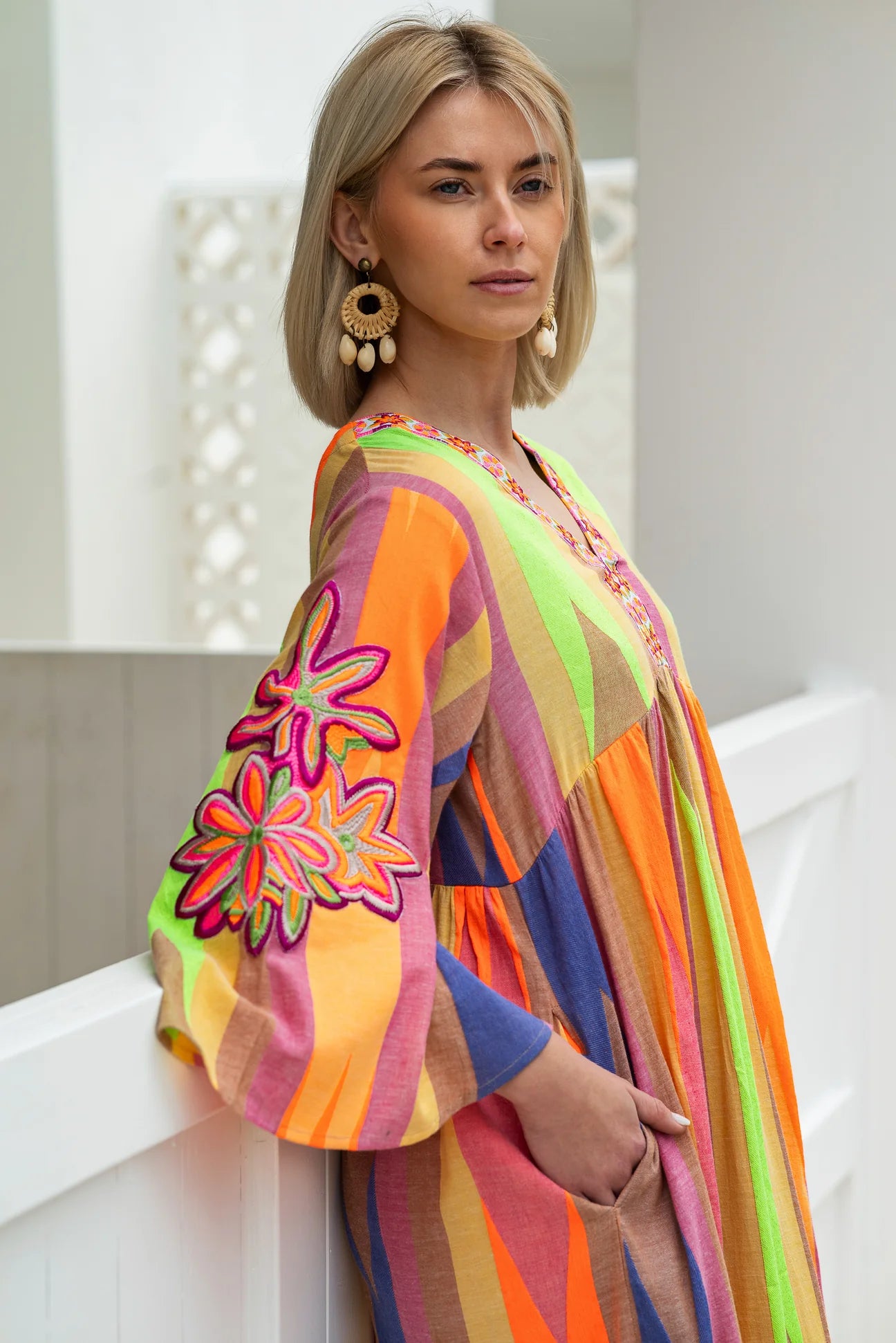 Multicolor hand embroidered long dress