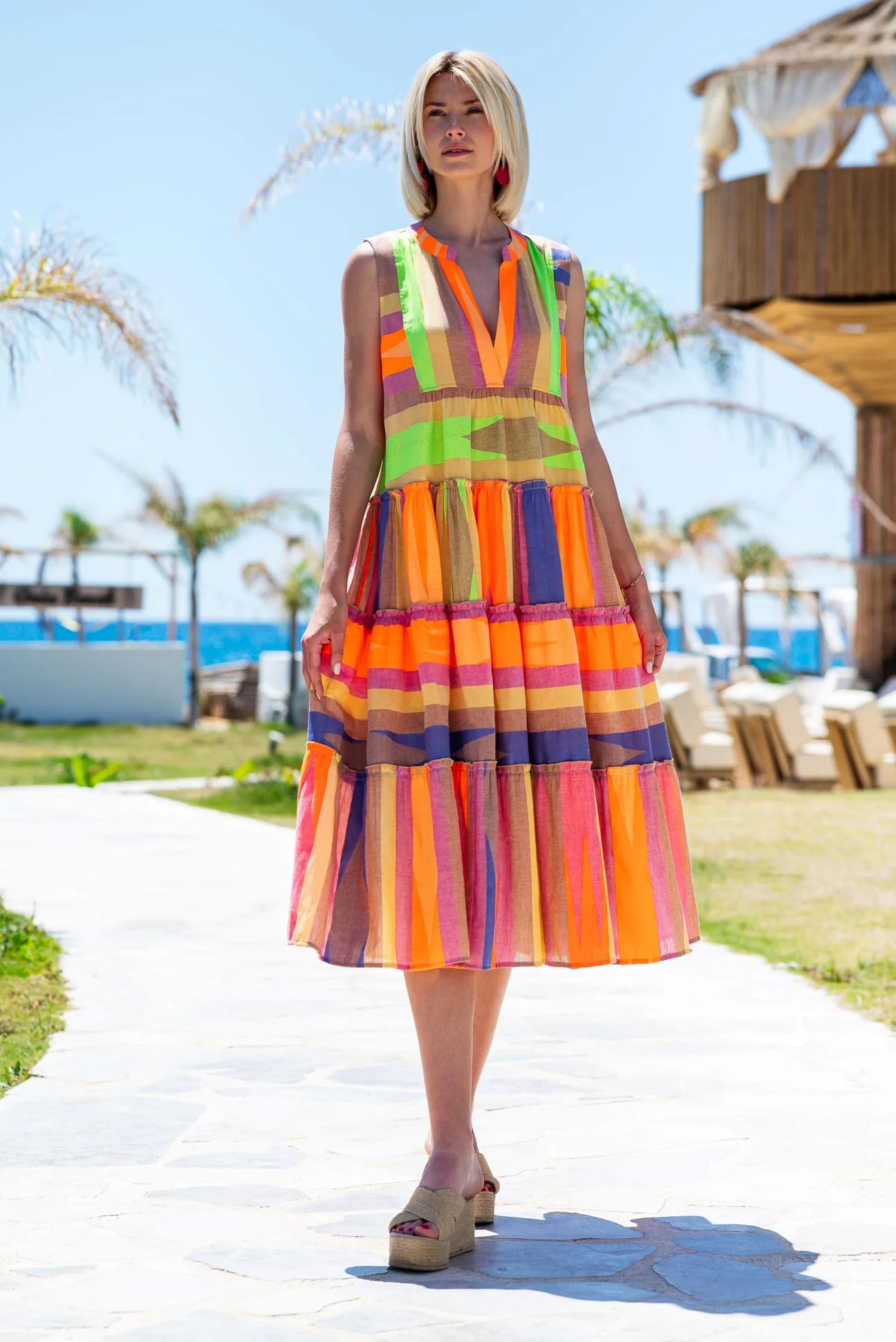 Multicolor sleeveless long dress