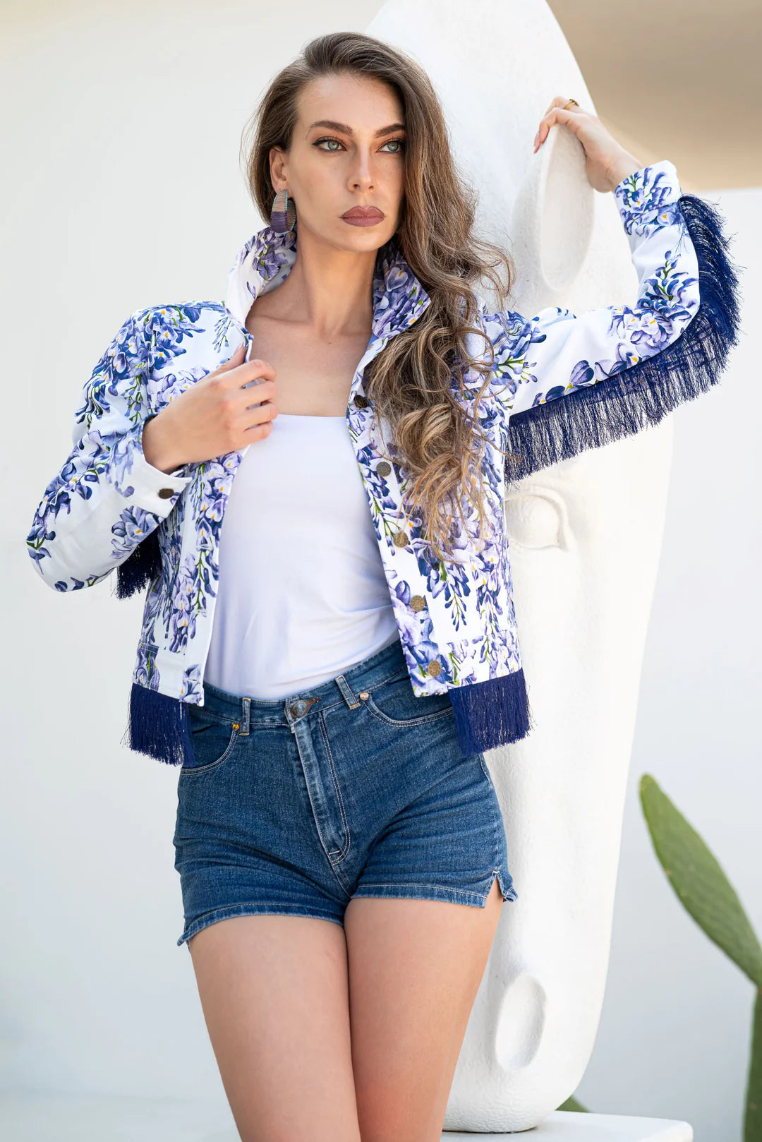 Denim blue jacket Wisteria  print