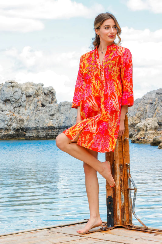 Red Coral Shirt dress
