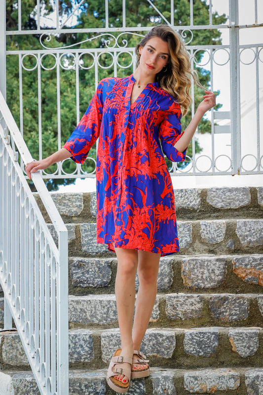Coral shirt dress