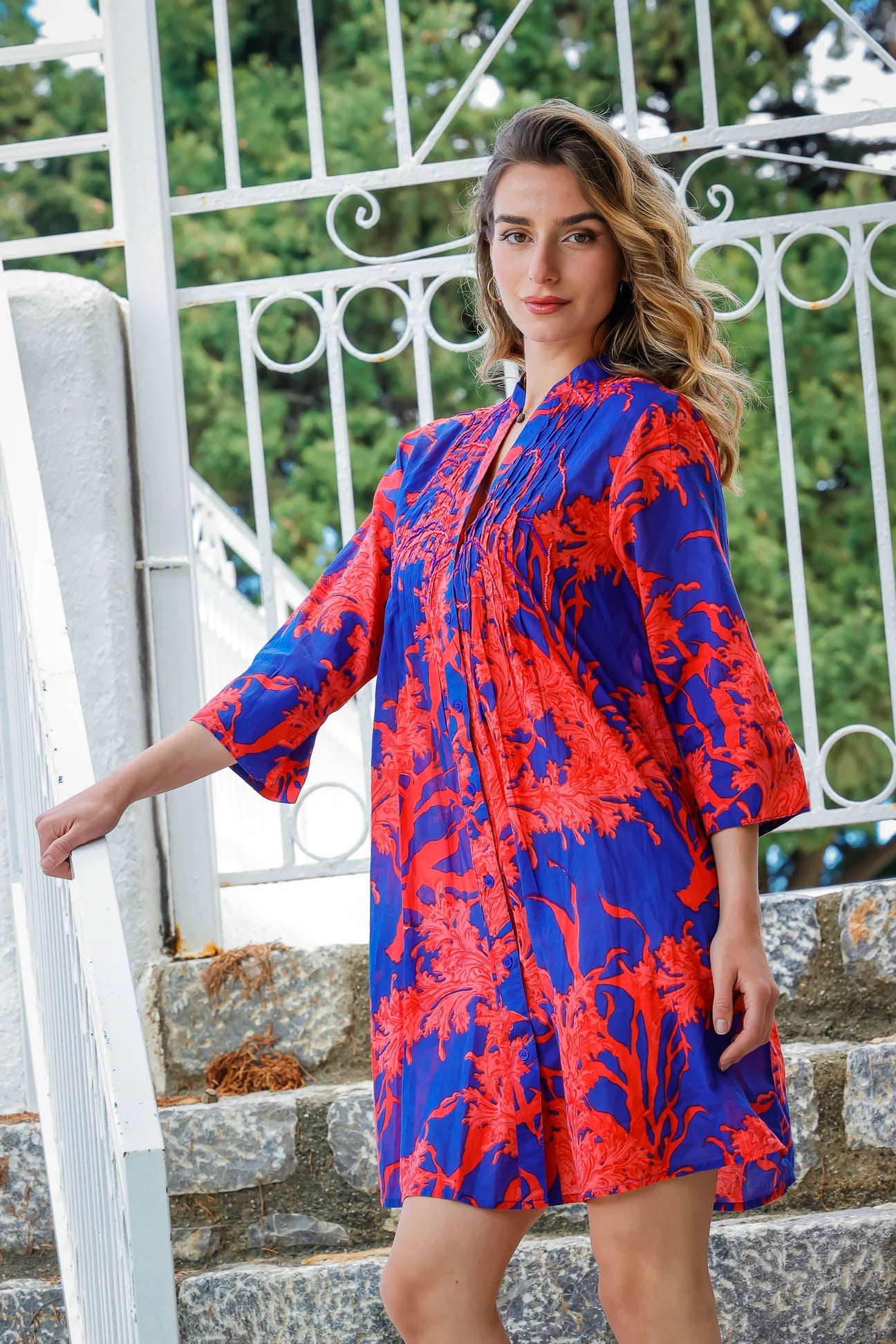 Coral shirt dress